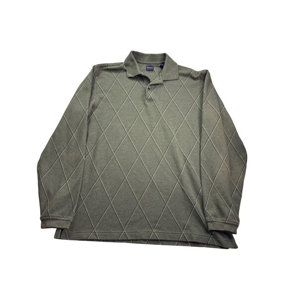 Arrow Mens Argyle Pattern Long Sleeve Polo Shirt Size M Green Black Yellow - Picture 1 of 4